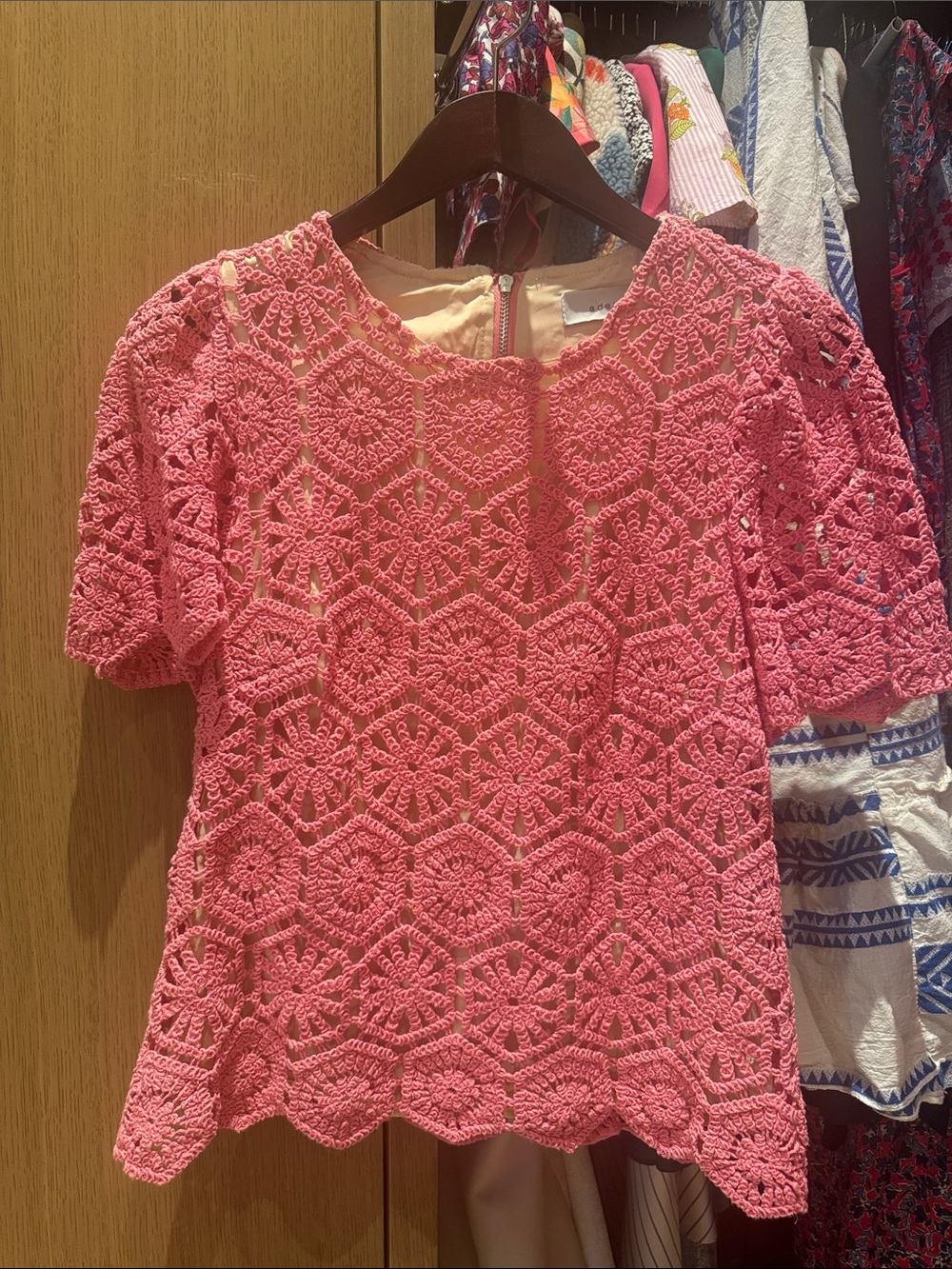 Adelyn Rae Pink Crochet Lace Short Sleeve Top